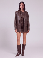 GIACCA BLAZER OVERSIZE IN ECOPELLE DARK BROWN