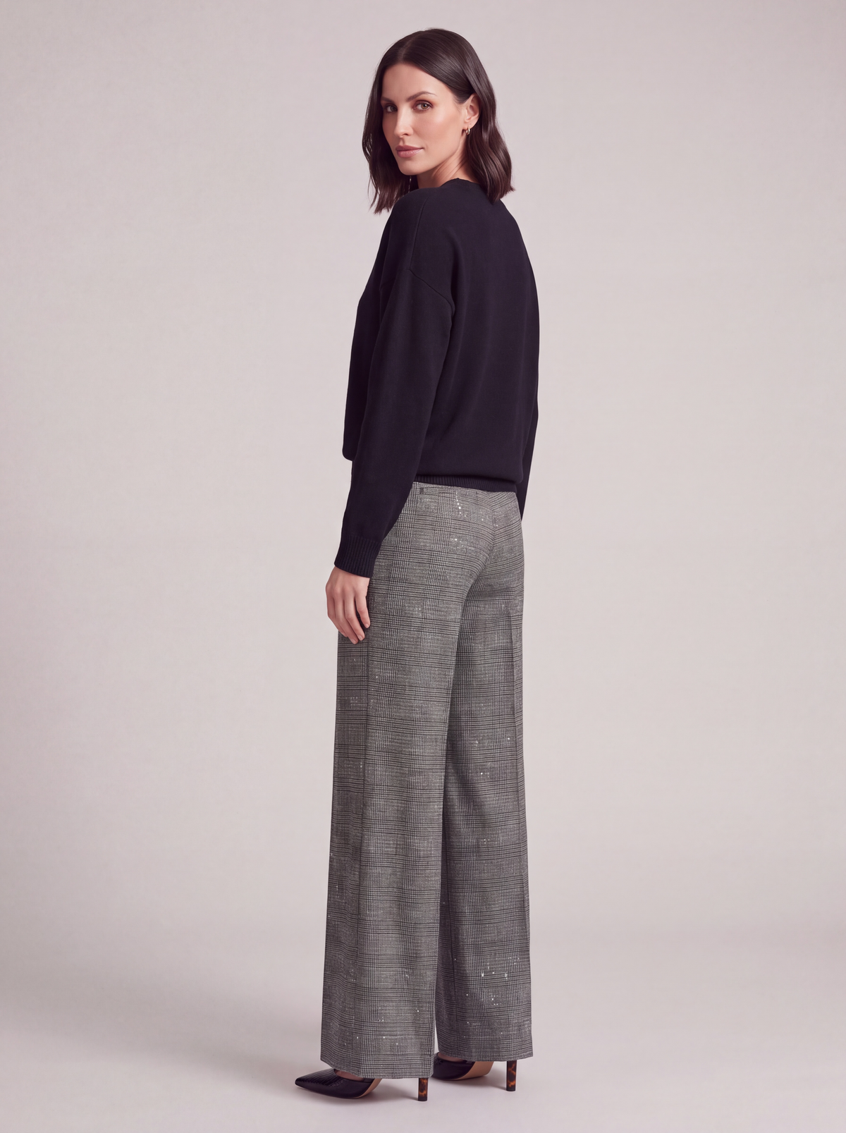 PANTALONI PALAZZO TWEED GRIGIO CON PAILLETTES