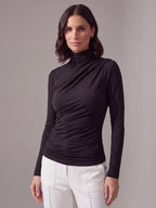 TOP NERO IN JERSEY DRAPPEGGIATO