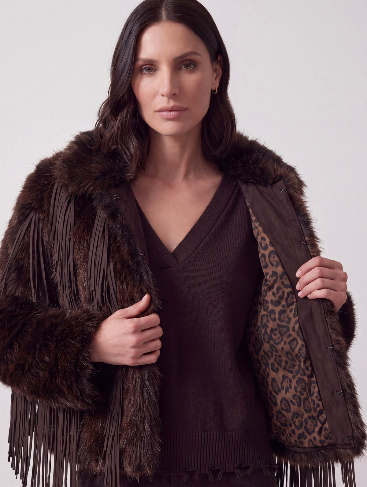 CAPPOTTO ECOPELLICCIA MORO CON FRANGE