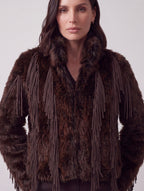 CAPPOTTO ECOPELLICCIA MORO CON FRANGE