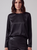 BLUSA SATIN NERA MANICA LUNGA