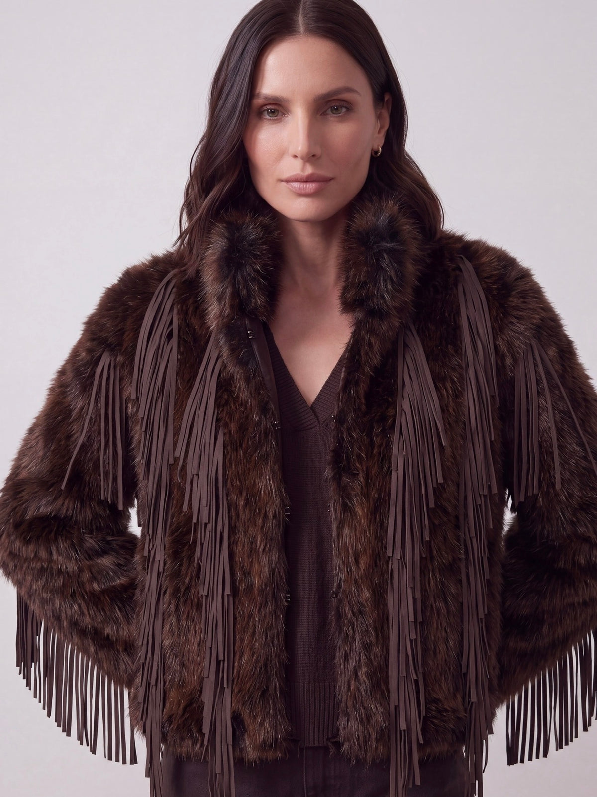 CAPPOTTO ECOPELLICCIA MORO CON FRANGE