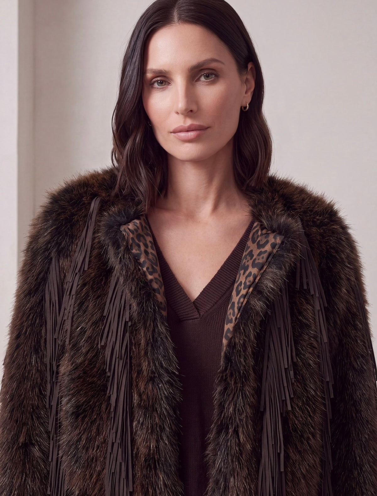 CAPPOTTO ECOPELLICCIA MORO CON FRANGE
