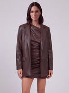 GIACCA BLAZER OVERSIZE IN ECOPELLE DARK BROWN