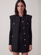 GILET LUNGO NERO IN MAGLIA LUREX CON BOTTONI GIOIELLO