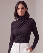 TOP NERO IN JERSEY DRAPPEGGIATO