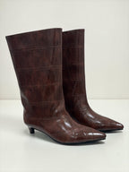 TRONCHETTO MARRONE STAMPA CROCO CON GAMBALE LARGO