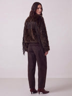 CAPPOTTO ECOPELLICCIA MORO CON FRANGE