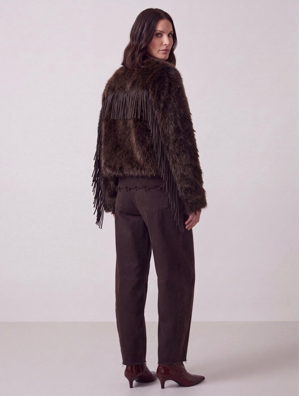 CAPPOTTO ECOPELLICCIA MORO CON FRANGE