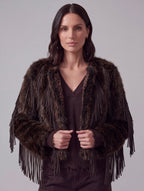 CAPPOTTO ECOPELLICCIA MORO CON FRANGE