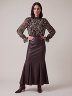 GONNA LUNGA IN ECOPELLE DARK BROWN