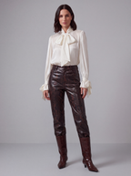 PANTALONI ECOPELLE PITONATI DARK BROWN