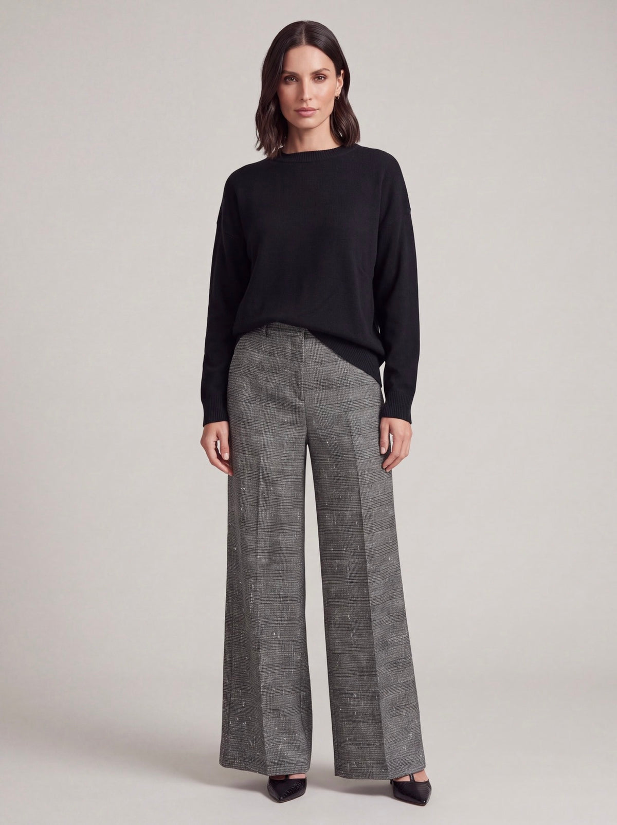PANTALONI PALAZZO TWEED GRIGIO CON PAILLETTES