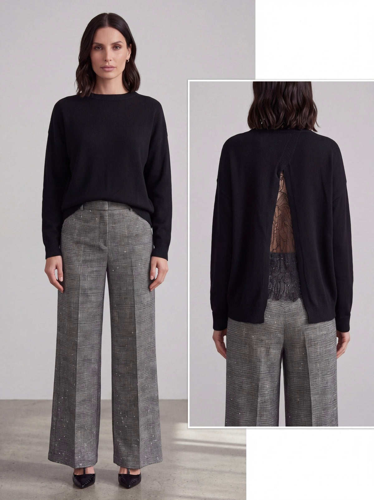 MAGLIA NERA CON PIZZO SUL RETRO