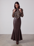 GONNA LUNGA IN ECOPELLE DARK BROWN