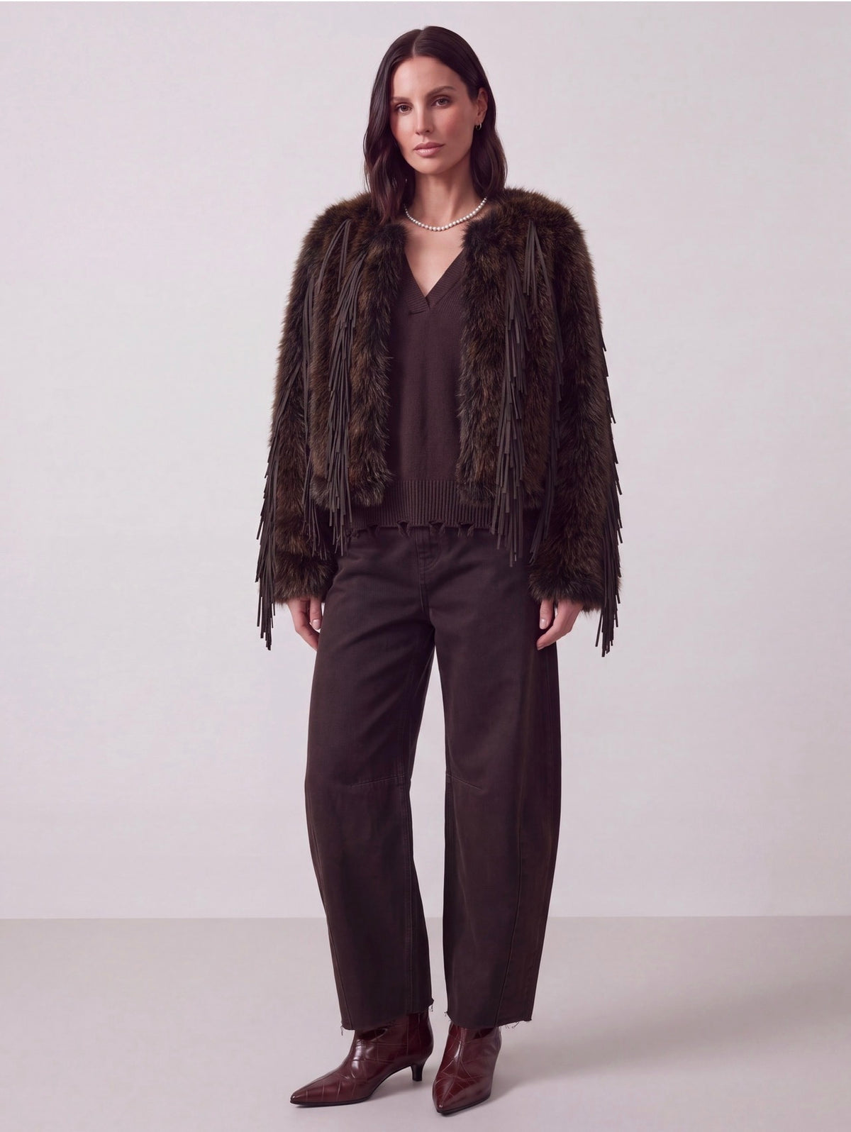 CAPPOTTO ECOPELLICCIA MORO CON FRANGE