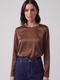BLUSA SATIN MARRONE MANICA LUNGA
