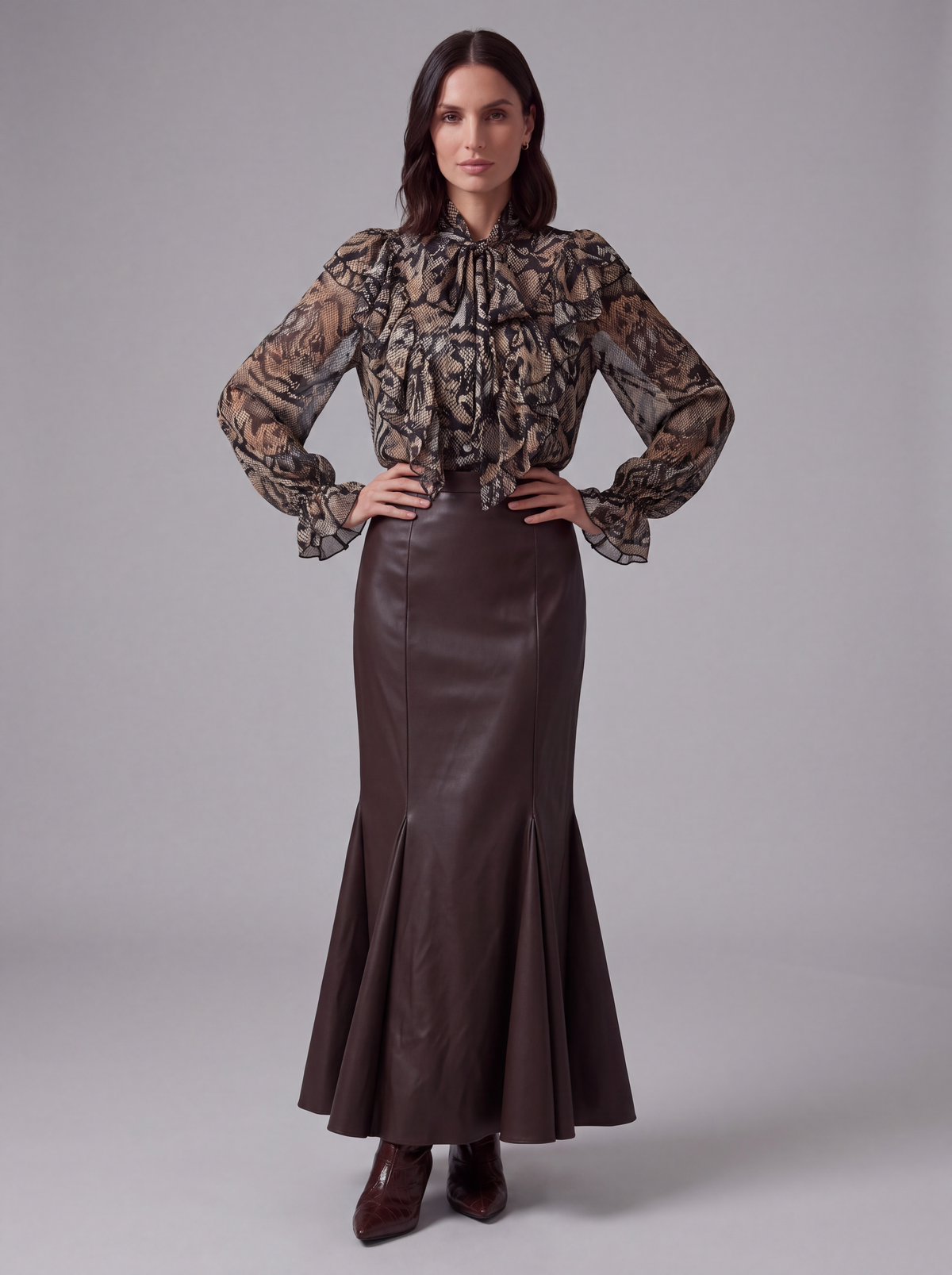 GONNA LUNGA IN ECOPELLE DARK BROWN