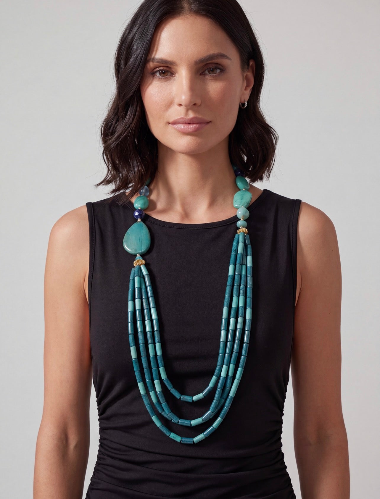 COLLANA MULTIFILO WOOD AZZURRO