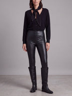 CARDIGAN NERO CON CRAVATTINO E STRASS