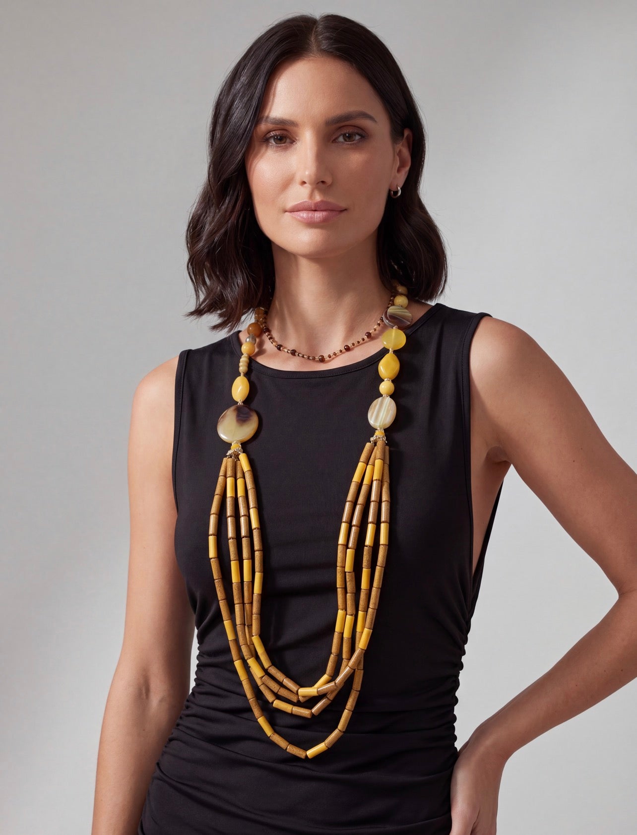 COLLANA MULTIFILO WOOD GIALLO