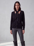 CARDIGAN NERO CON CRAVATTINO E STRASS