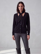 CARDIGAN NERO CON CRAVATTINO E STRASS