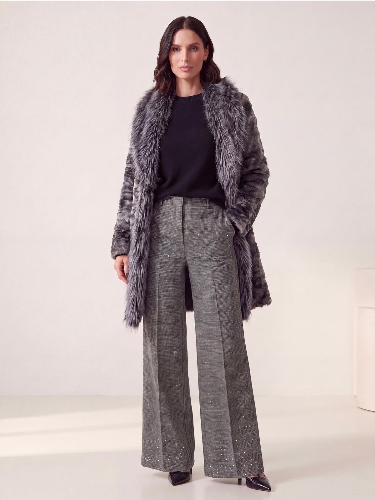 CAPPOTTO ECOPELLICCIA ANTRACITE CON COLLO AMPIO