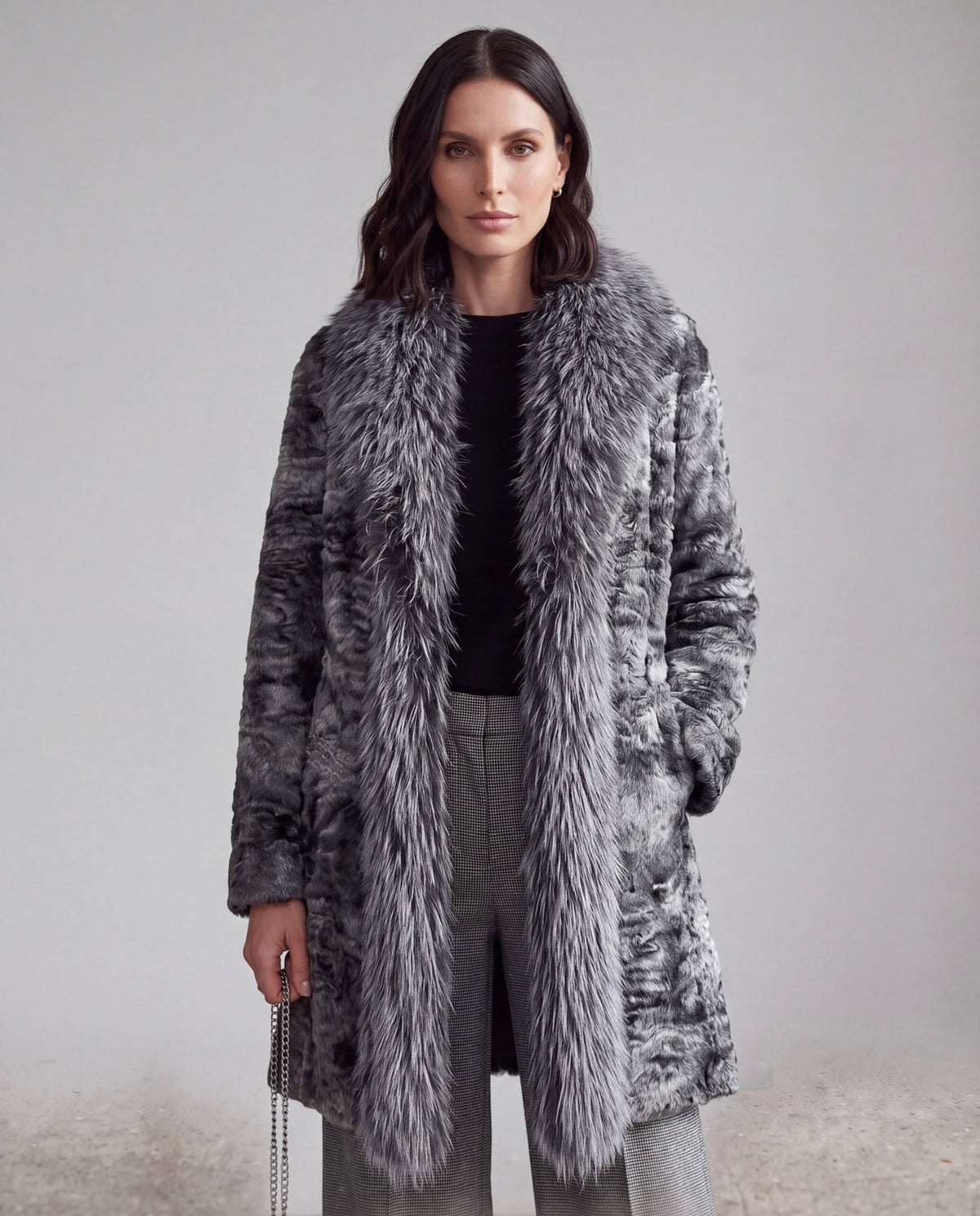 CAPPOTTO ECOPELLICCIA ANTRACITE CON COLLO AMPIO