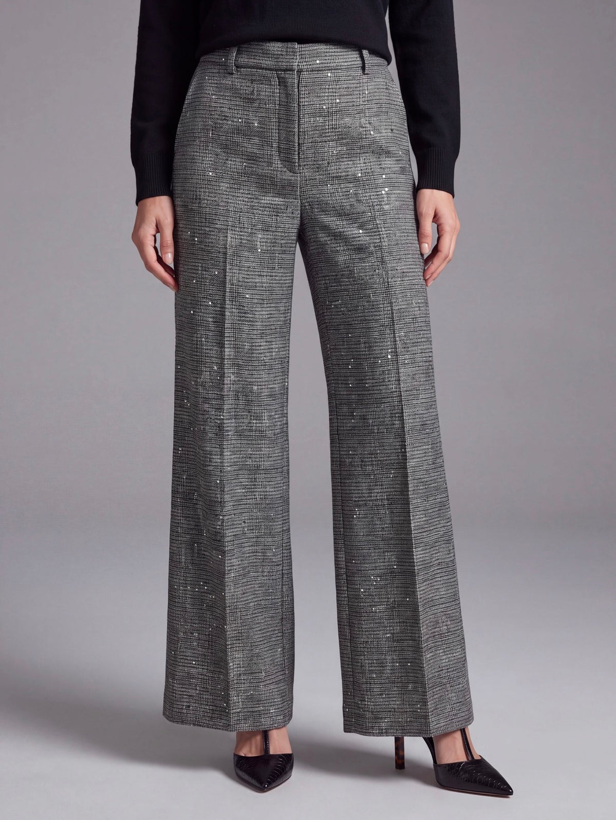PANTALONI PALAZZO TWEED GRIGIO CON PAILLETTES