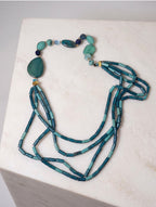 COLLANA MULTIFILO WOOD AZZURRO