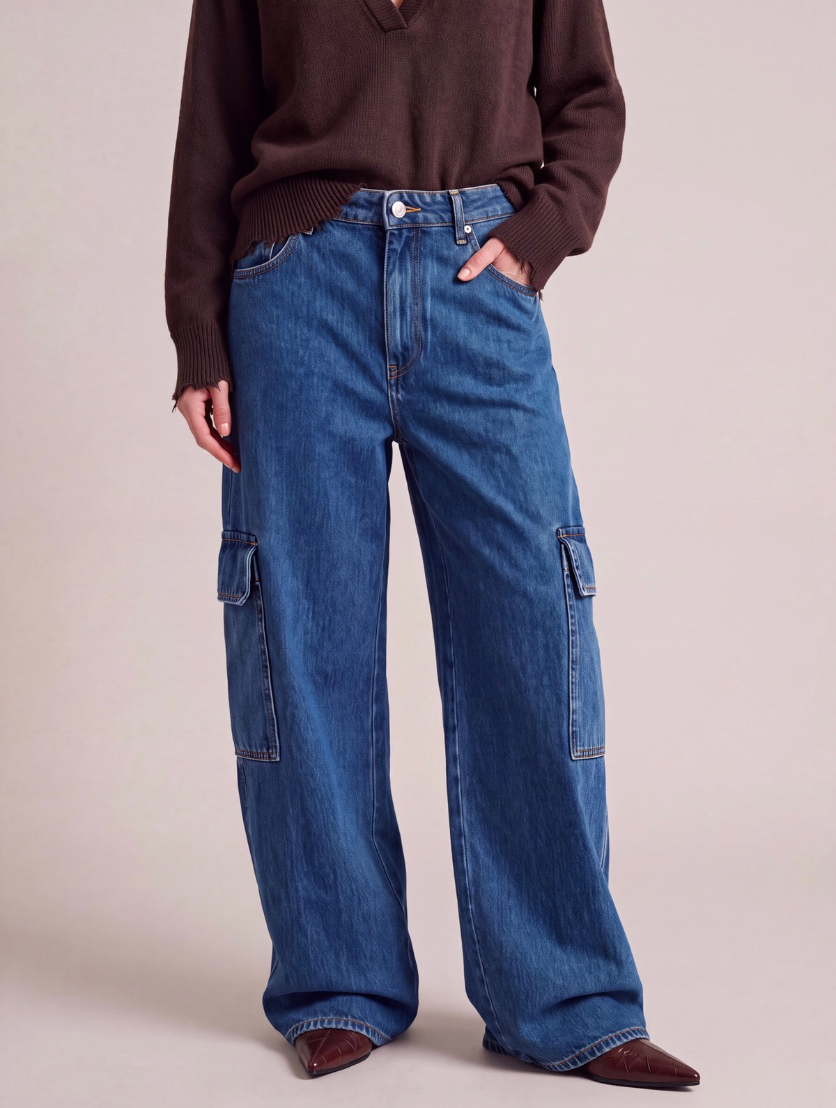 JEANS CARGO WIDE LEG BLU
