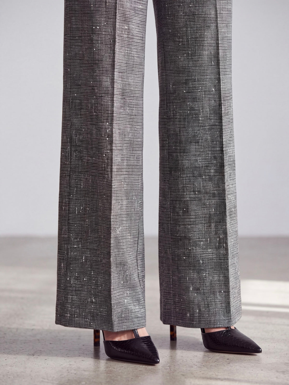 PANTALONI PALAZZO TWEED GRIGIO CON PAILLETTES