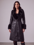 CAPPOTTO NERO IN ECOPELLE CON ECOPELO