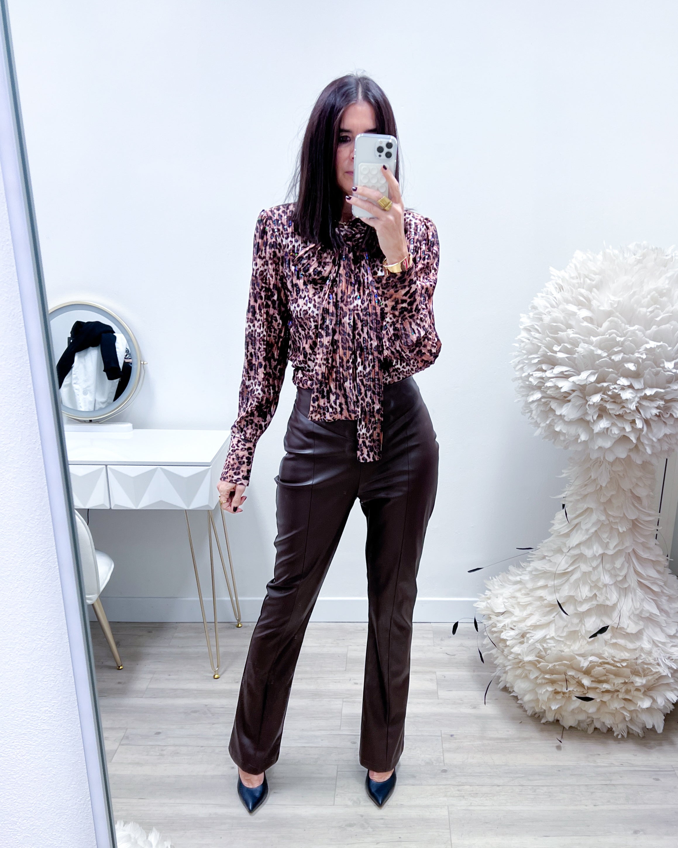 PANTALONI IN ECOPELLE BROWN