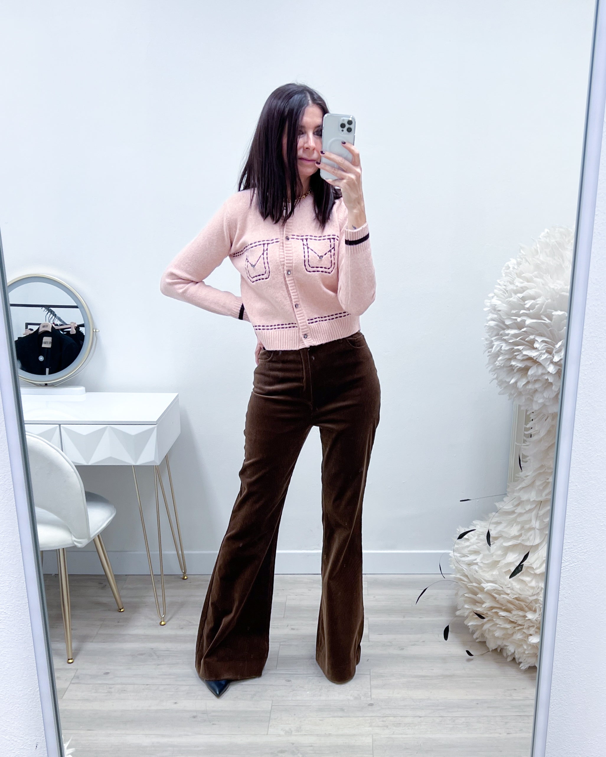 PANTALONI FLARE VELVET BROWN