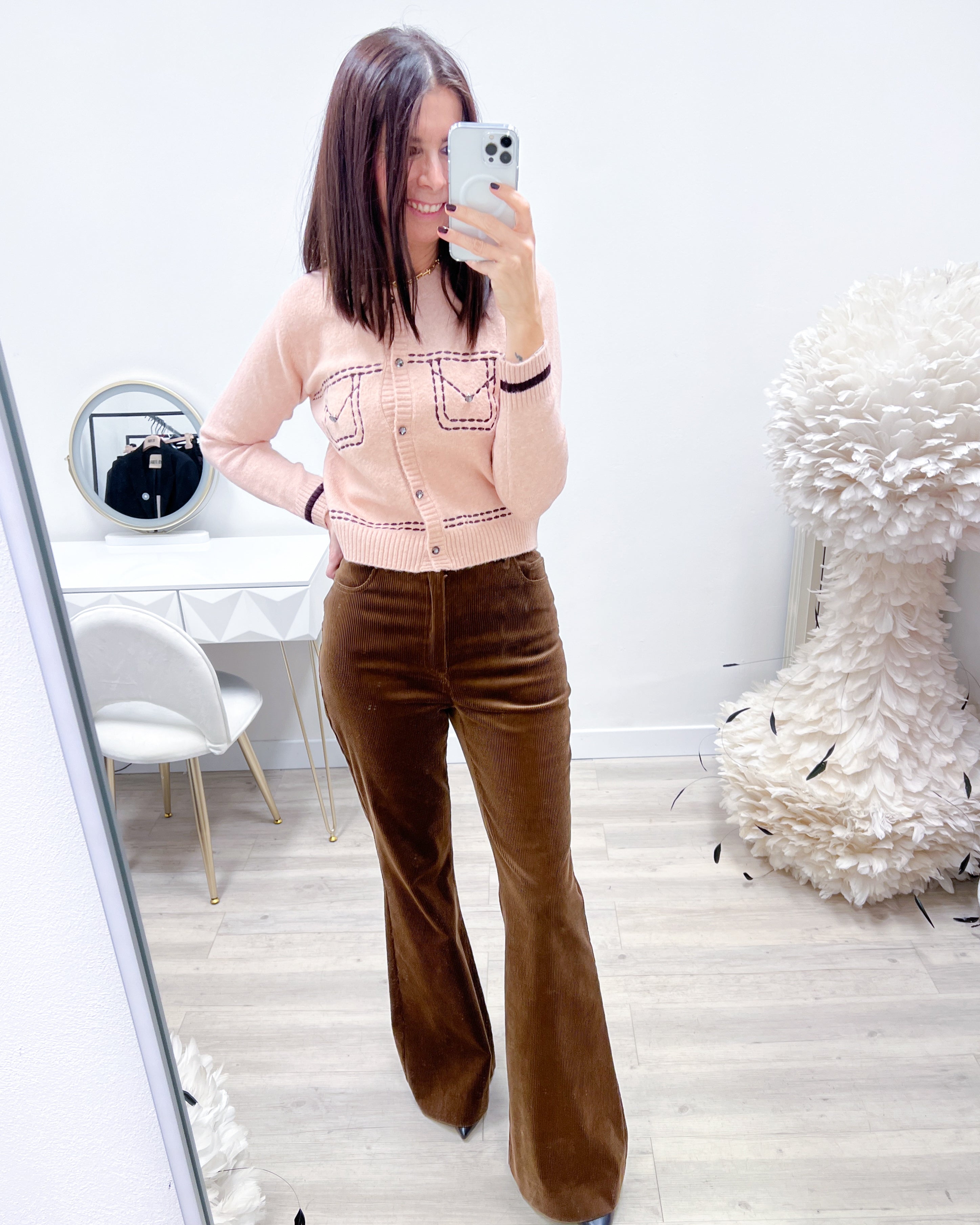 PANTALONI FLARE VELVET BROWN
