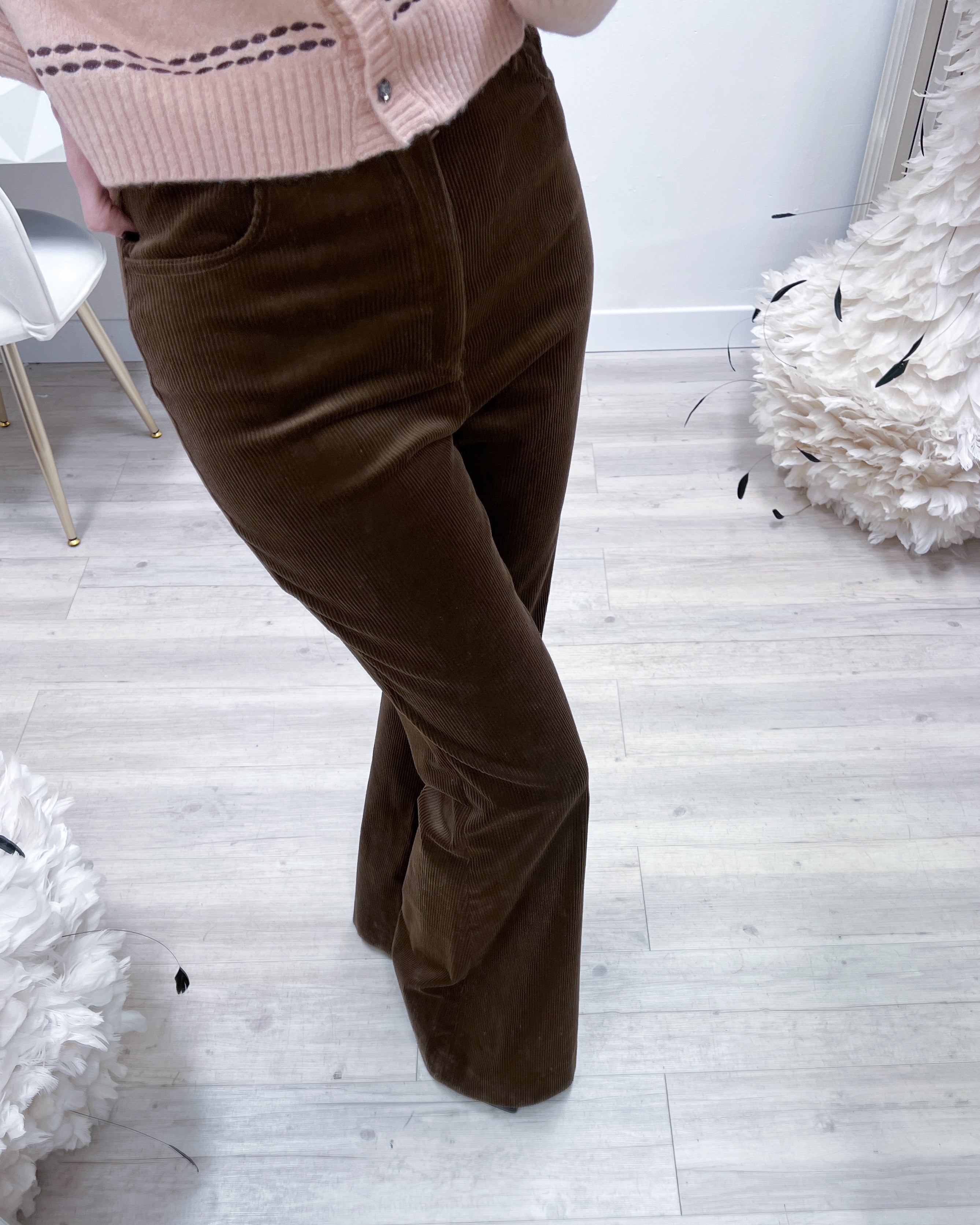 PANTALONI FLARE VELVET BROWN