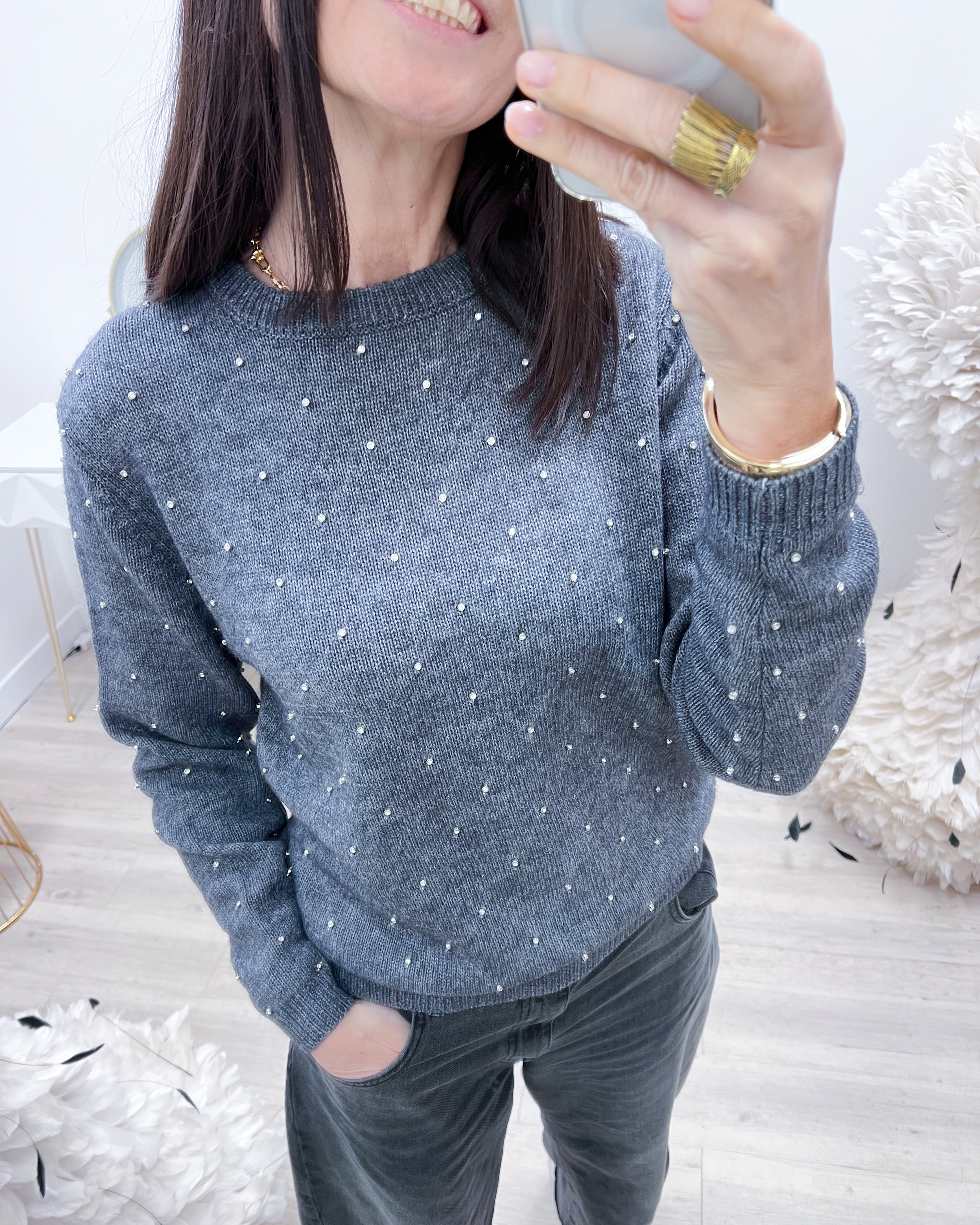 MAGLIONE GRIGIO STRASS