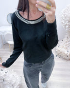 MAGLIONE SCOLLO A BARCA NERO