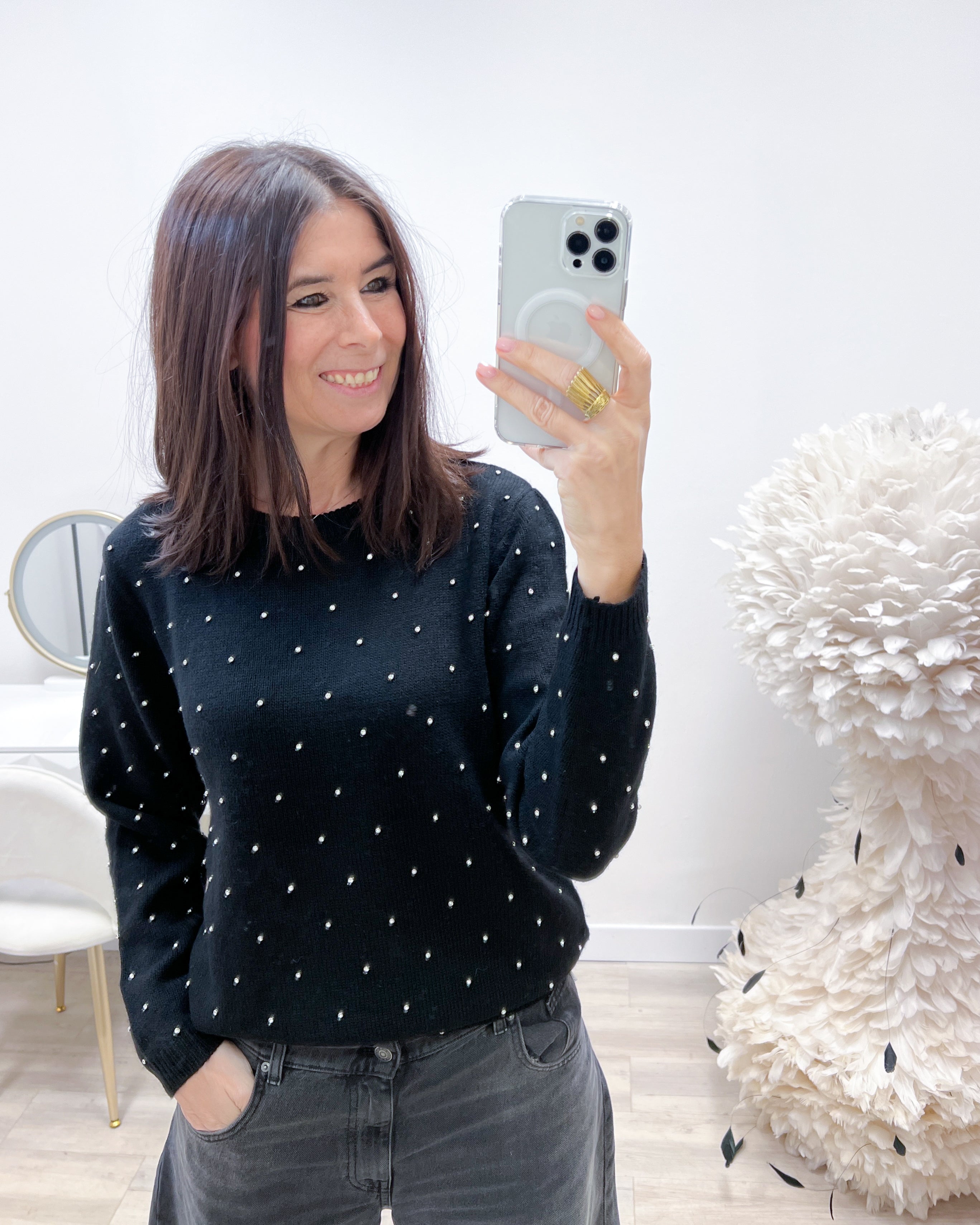 MAGLIONE NERO STRASS