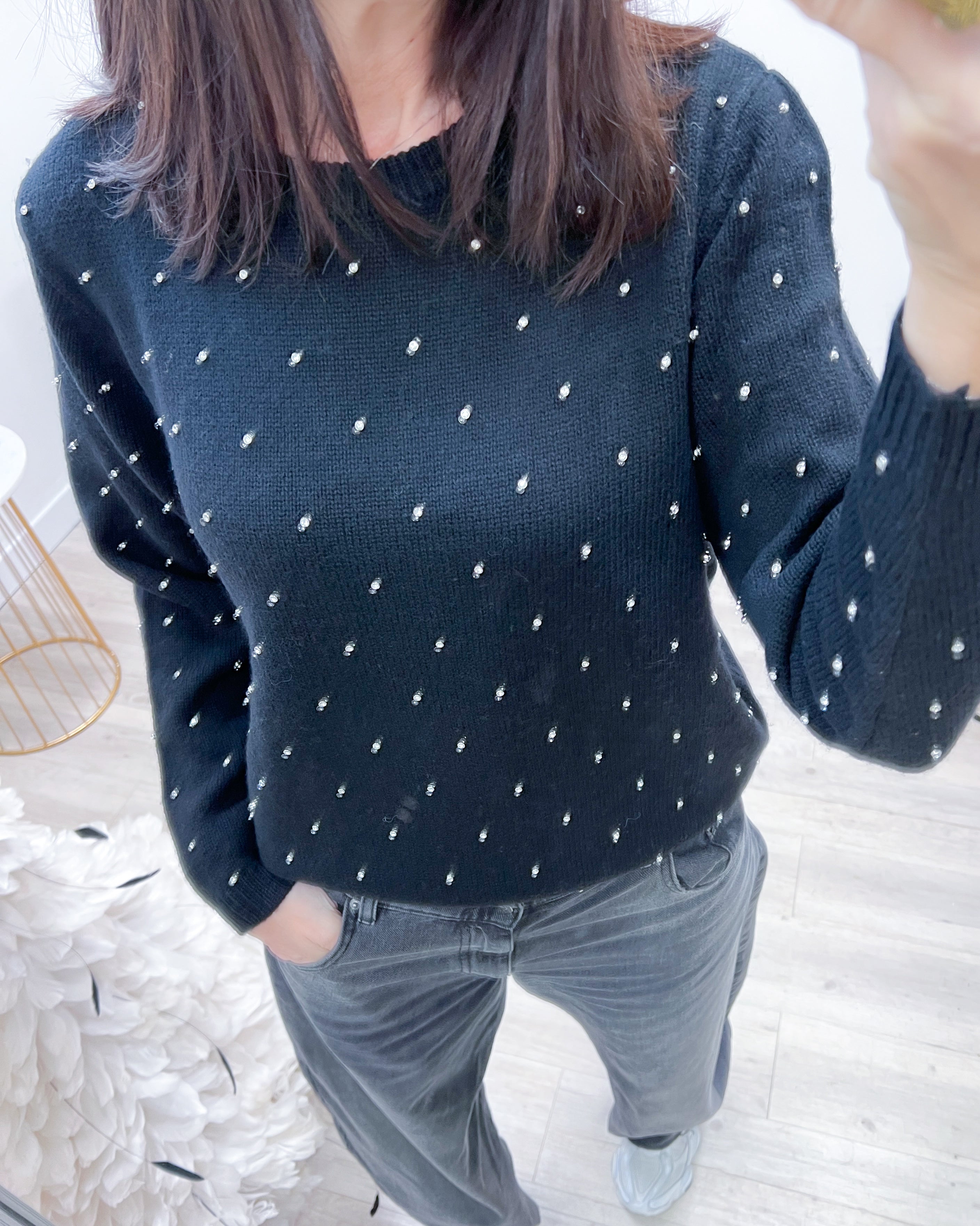MAGLIONE NERO STRASS