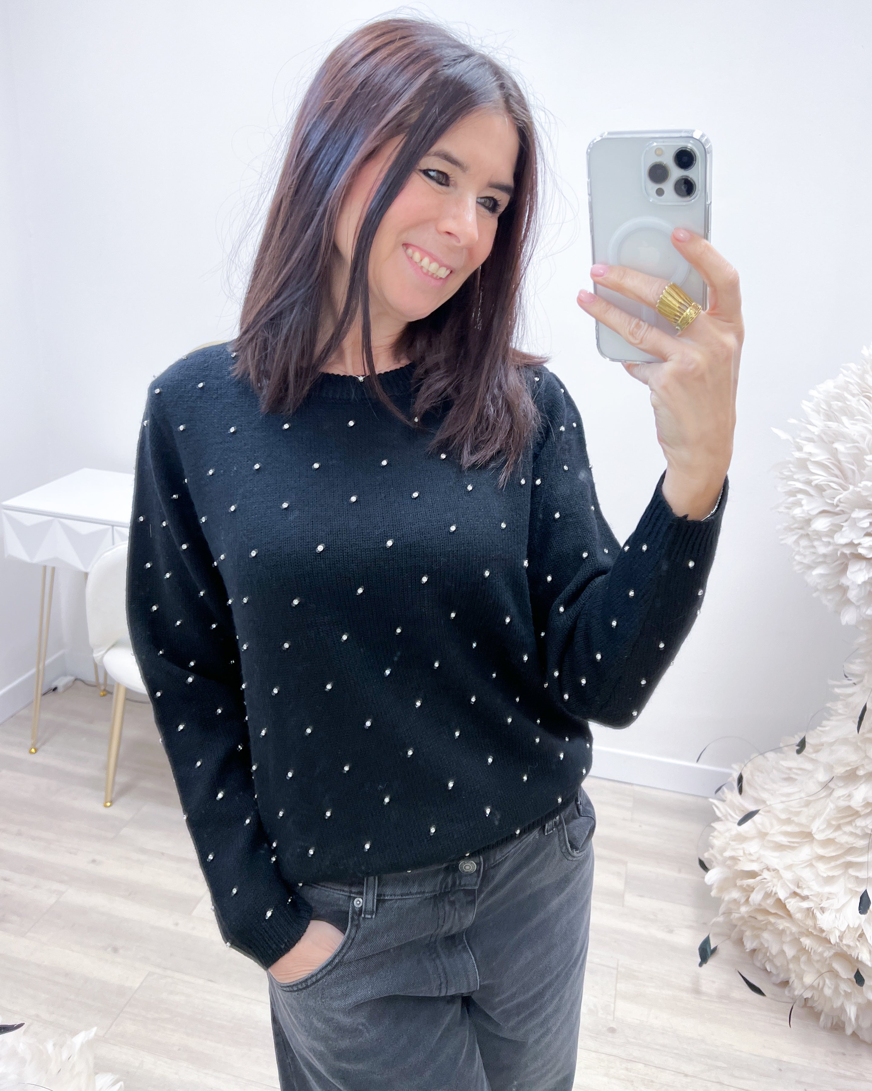 MAGLIONE NERO STRASS