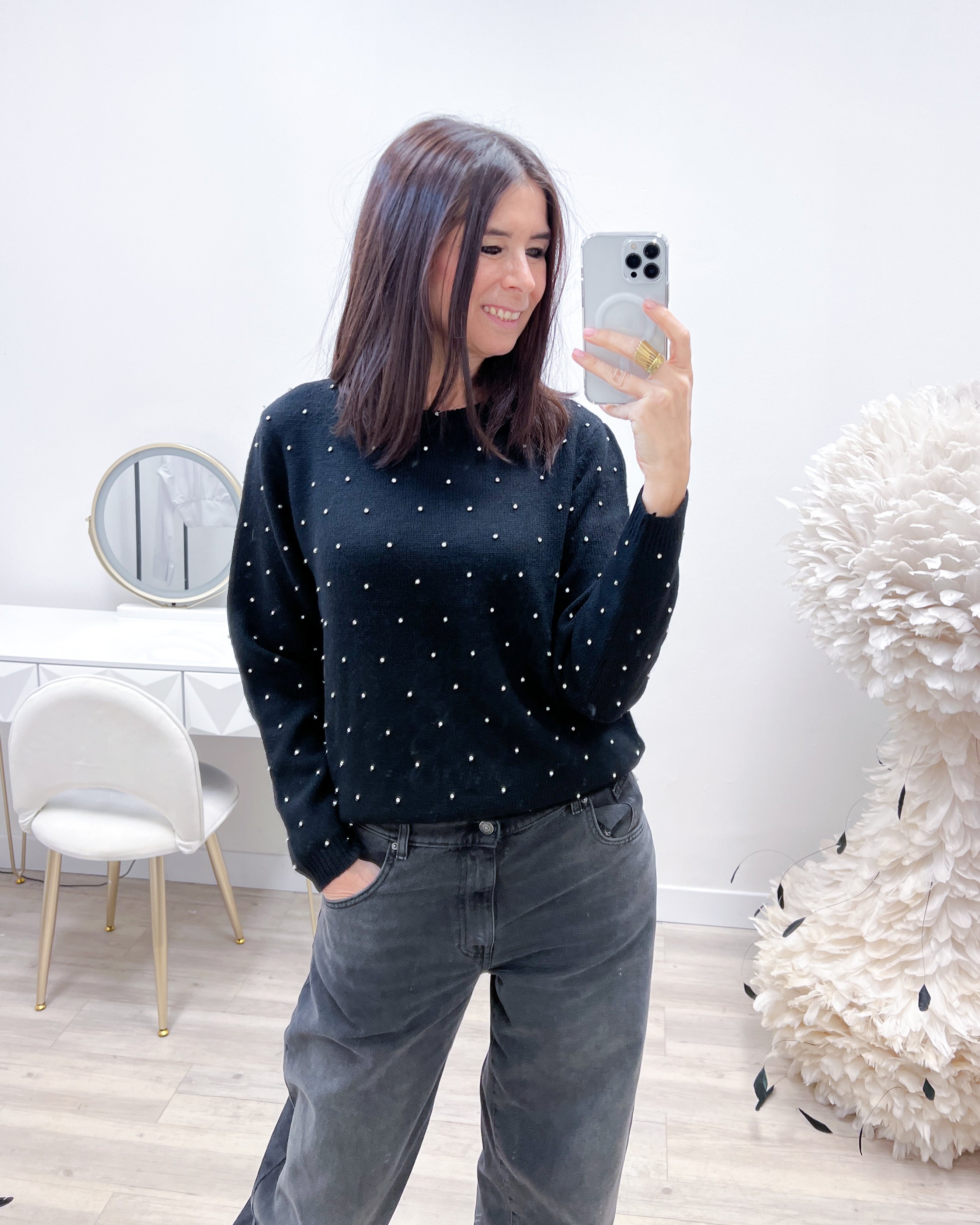 MAGLIONE NERO STRASS