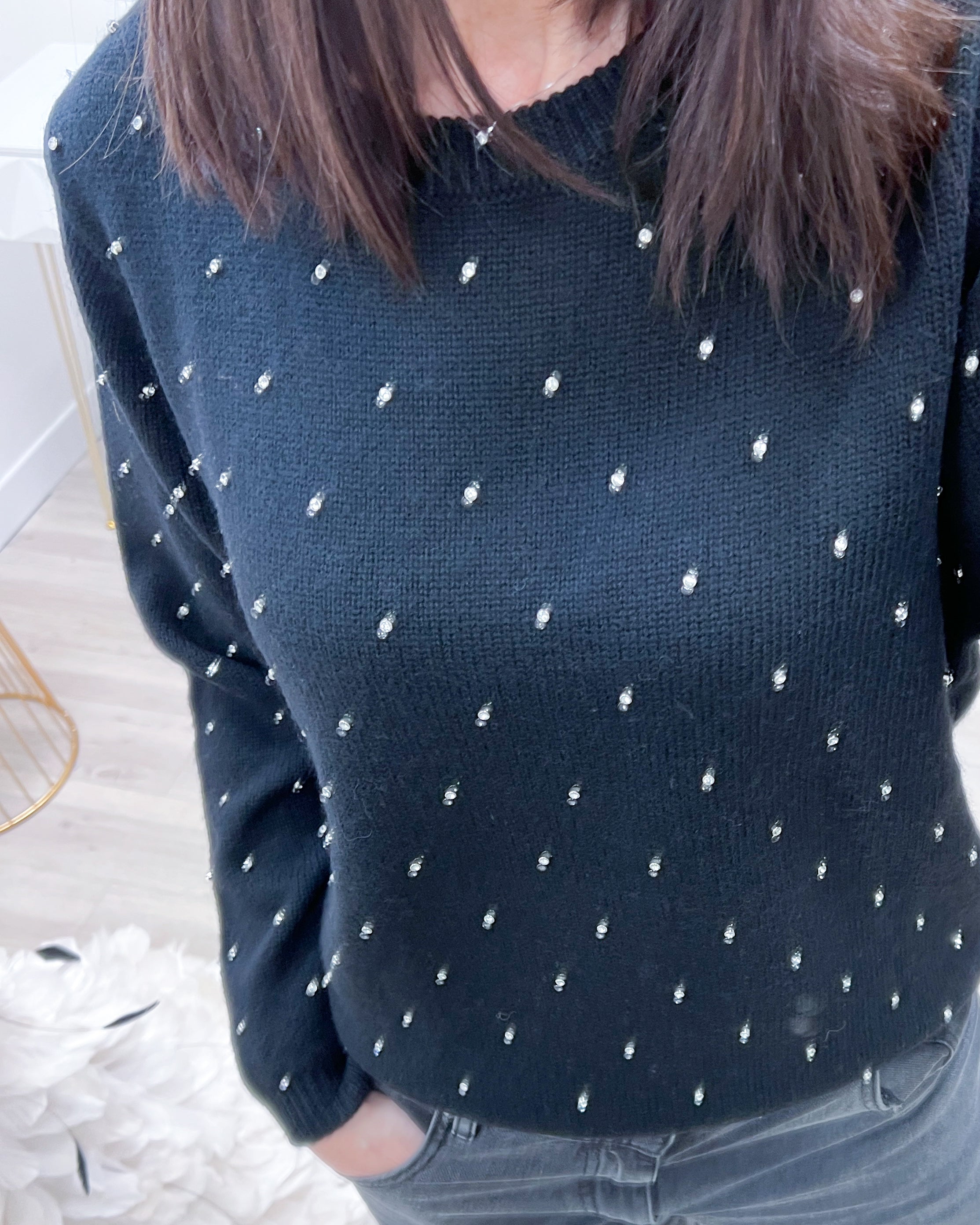 MAGLIONE NERO STRASS