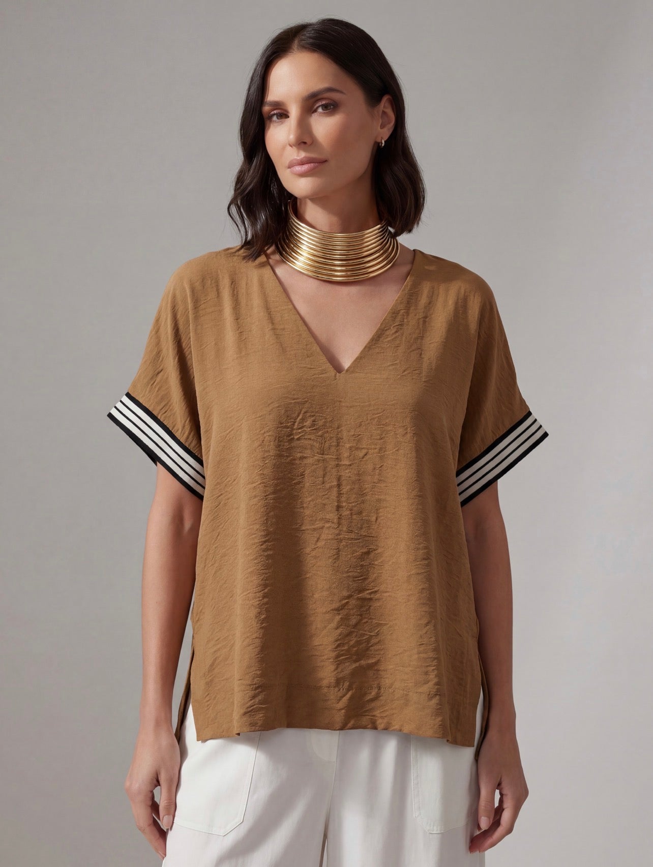 BLUSA FLUIDA V NECK SAFARI CHIC