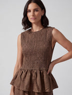 TOP SMOCK CACAO CON BALZA