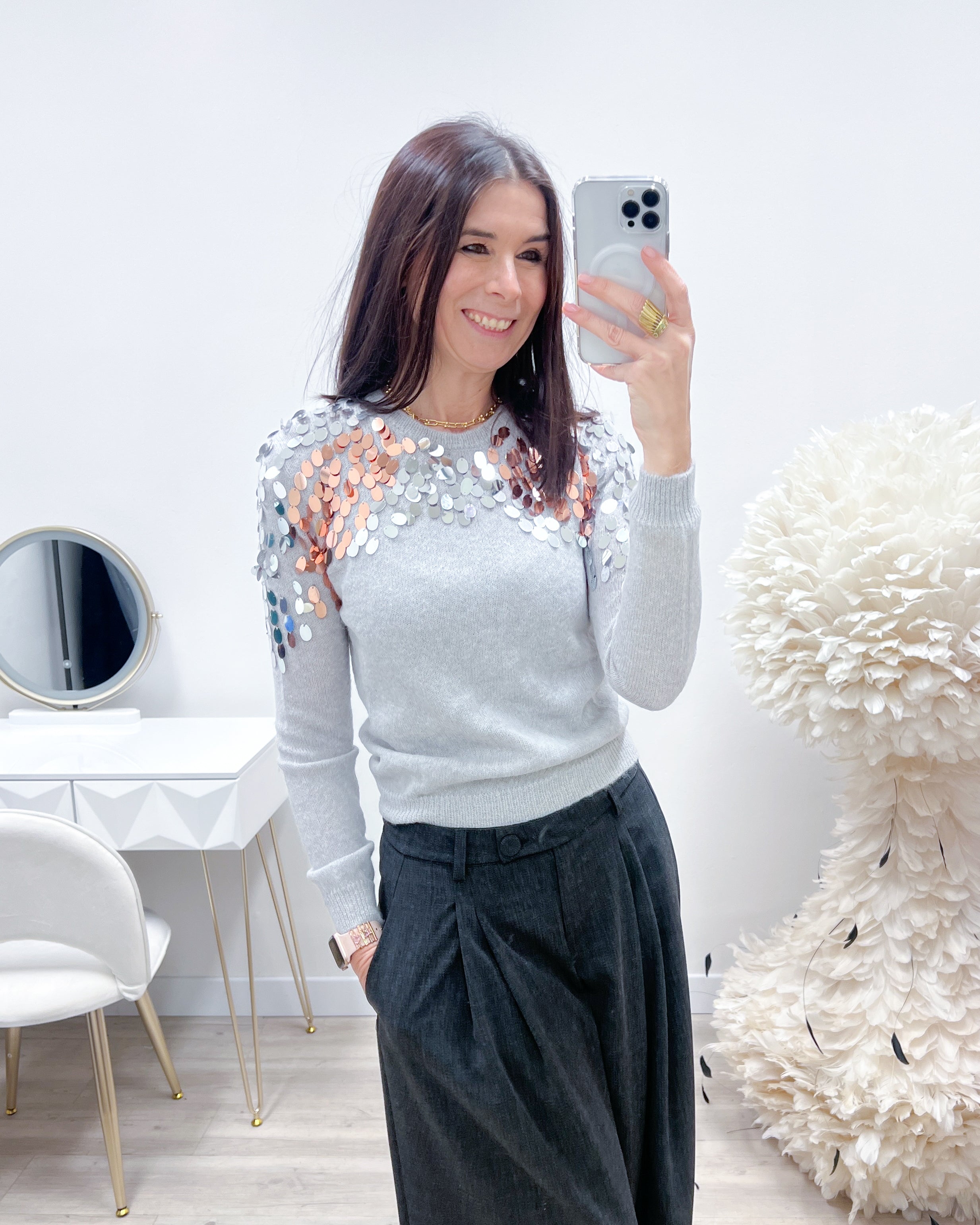 MAGLIONE PAILlETTES PERLA