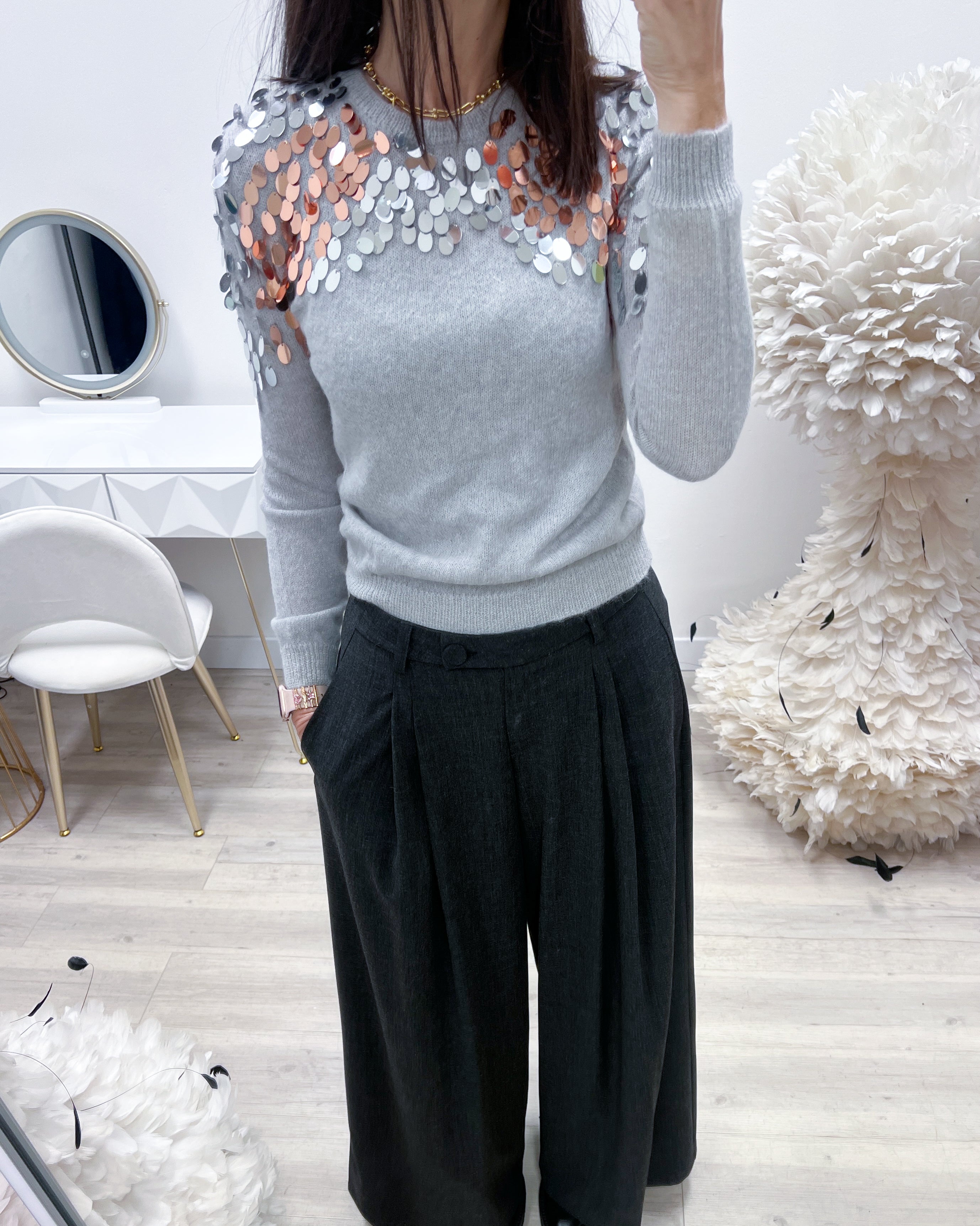 MAGLIONE PAILlETTES PERLA